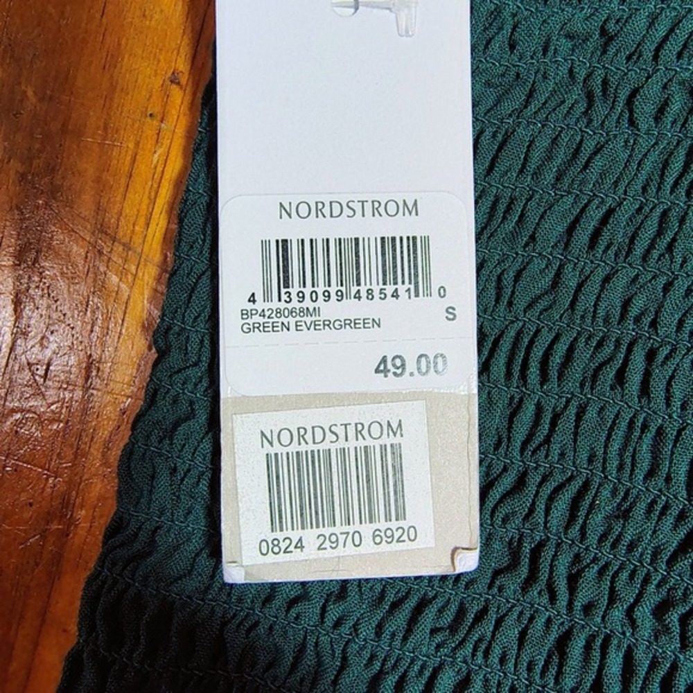 BP Nordstrom Smocked Square Neck Puff Sleeve Peplum Top Green Evergreen Size S‎ - Picture 4 of 8